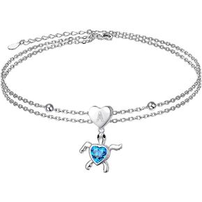 FLYOW Initial Anklet for Women 925 Sterling Silver Adjustable Layered Chain Alphabet Letter with Turtle Beads Ocean Animal Foot Ankle Bracelet Anklets