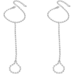 Kokoma Rhinestone Anklet Foot Chain Barefoot Sandals Anklets for Women Shiny CZ Crystal Anklet with Toe Ring Beach Wedding Ankle Bracelets Foot Chain Jewelry for Wedding