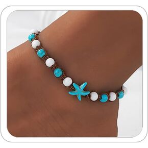 Turquoise Starfish Anklets for Women Bohemian Western Anklet Bracelets Summer Shell Starfish Anklets Waterproof Hawaiian Ocean Beach Surf Anklet Summer Beach Jewelry