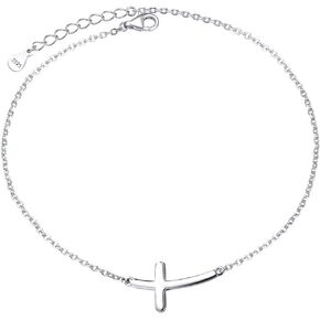 Ladytree 925 Sterling Silver Cross Anklet Ankle Bracelet for Women