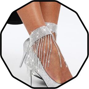 Sethexy Sparkly Rhinestone Ankle Bracelets Glitter Tassel Pendant Anklet 2Pcs Crystal Tennis Foot Chain Party Nightclub Body Jewelry Accessories for Women