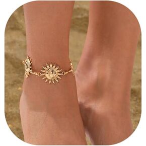 Summer Beach Sunflower Pendant Anklet Bracelet,Metal Sun Tassel Anklets,Bikini Gold Sunflower Foot Chain Boho Adjustable Leg Bracelet Jewelry for Women