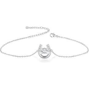 Lucky Horseshoe Bracelets Anklet for Women 925 Sterling Sliver Adjustable Ankle Bracelet Dancing Cz Horse Jewelry
