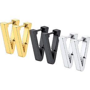 Black/Gold Plated Stainless Steel Statement Earring Set for Men Women, Punk Jewelry,Hypoallergenic for Sensitive Ears, Come Box