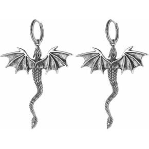 HZMAN Dragon Dangle Drop Earrings for Men Stainless Steel Gothic Punk Dragon Earring Hinged Huggie Hoop Earring Jewelry Gift