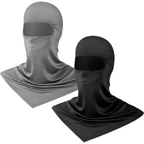 Geyoga 2 Pcs Balaclava Full Face Mask Sun Protection Breathable Long Neck Covers Grey Black Lightweight UV Protector Balaclava Mask for Women Men Outdoor Sport Hunting Bike Fishing