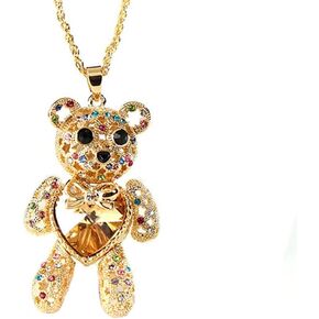 Aochee Teddy Bear Necklace Love Heart Crystal Jewelry for Daughter Girlfriend Princess