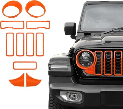 Front Grille Grill Insert+Headlight Turn Light Cover Trim Compatible with 2024-2025+ Jeep Wrangler JL JLU & Gladiator JT Exterior Accessories,Not Fit for JL Sport & Sports(White) in Kuwait