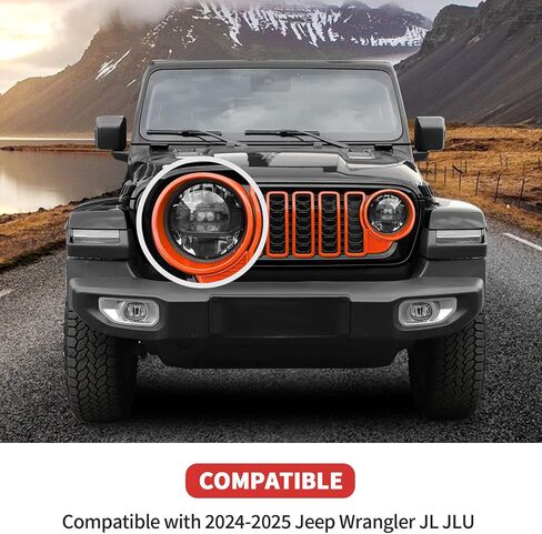 Front Grille Grill Insert+Headlight Turn Light Cover Trim Compatible with 2024-2025+ Jeep Wrangler JL JLU & Gladiator JT Exterior Accessories,Not Fit for JL Sport & Sports(White) in Kuwait