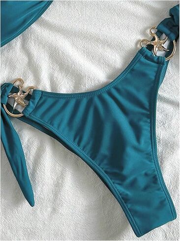 MakeMeChic Women's Two Piece Bikini Set Tie Side Ring Backless High Cut Bathing Suit Swimwear in Saudi Arabia