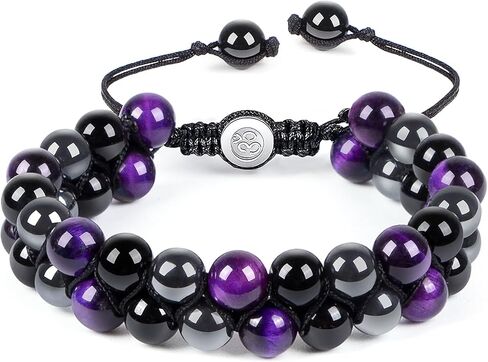 Triple Protection Bracelet - 8mm Blue Tiger Eye, Obsidian & Hematite Natural Crystal Gemstone Healing Bracelet Brings Good Luck, Health & Happiness - Ideal Gift in Kuwait