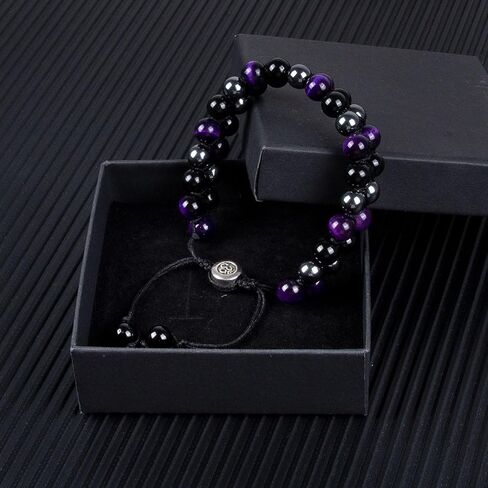 Triple Protection Bracelet - 8mm Blue Tiger Eye, Obsidian & Hematite Natural Crystal Gemstone Healing Bracelet Brings Good Luck, Health & Happiness - Ideal Gift in Kuwait