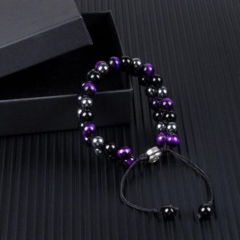 Triple Protection Bracelet - 8mm Blue Tiger Eye, Obsidian & Hematite Natural Crystal Gemstone Healing Bracelet Brings Good Luck, Health & Happiness - Ideal Gift in Kuwait
