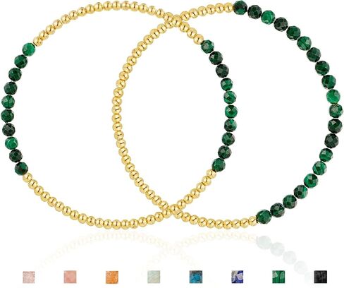 أساور Kainier Gold Beaded للنساء 2Pairs 14K سوار مطلي بالذهب مطلي بتكديس قابلة للتكديس تشويه الأوساط الطبيعية الحجر الطبيعية الهدية in Kuwait