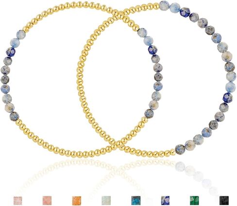 أساور Kainier Gold Beaded للنساء 2Pairs 14K سوار مطلي بالذهب مطلي بتكديس قابلة للتكديس تشويه الأوساط الطبيعية الحجر الطبيعية الهدية in Kuwait