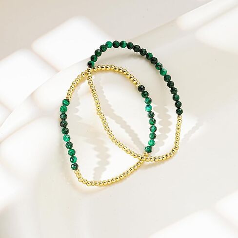 أساور Kainier Gold Beaded للنساء 2Pairs 14K سوار مطلي بالذهب مطلي بتكديس قابلة للتكديس تشويه الأوساط الطبيعية الحجر الطبيعية الهدية in Kuwait