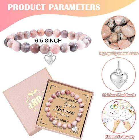 Zerobe Heart-shaped Pendant Natural Stone Bracelet for Women - Faith&Birthday Gifts for Teens Girl, Best Friends, Godmothers, and Secret Sisters in Saudi Arabia