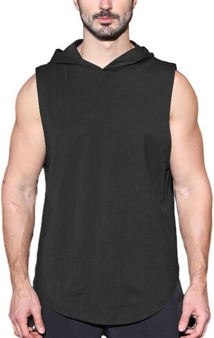 Men's Sleeveless Hooded Tank Tops Athletic Training Bodybuilding Hoodie Shirts Cotton Gym Cut Off Muscle T-Shirt in Kuwait