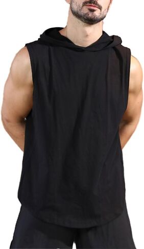 Men's Sleeveless Hooded Tank Tops Athletic Training Bodybuilding Hoodie Shirts Cotton Gym Cut Off Muscle T-Shirt in Kuwait