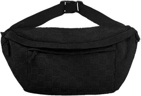 KlaOYer Checkered Fanny Pack for Women Travel Waist Pack Plaid Sling Bag Trendy Fashion Crossbody Purse Belt Chest Handbag (Black) in Saudi Arabia