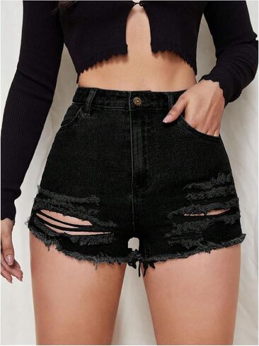 Floerns Women's Raw Hem Y2k Denim Shorts High Waist Straight Leg Ripped Mini Shorts in Saudi Arabia