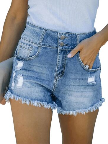 شورتات الدنيم الصيفية للسيدات عالية الخصر تمزق الجينز المزدوج تنحنح in Kuwait