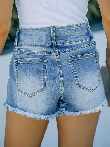 شورتات الدنيم الصيفية للسيدات عالية الخصر تمزق الجينز المزدوج تنحنح in Kuwait