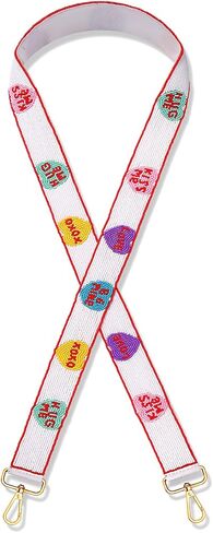NVENF Valentine’s Day Purse Strap Replacement Beaded Purse Straps Red Pink XOXO Heart Crossbody Bag Purse Strap Accessories in Saudi Arabia