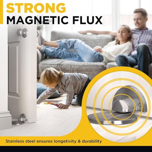 Magnetic Door Stop Black - Heavy Duty Door Stopper Self Adhesive - Door Stops for Bottom of Door - Magnetic Door Stopper Wall Protector Floor Mount - Magnetic Door Catch Door Holder Magnetic Doorstop in Kuwait