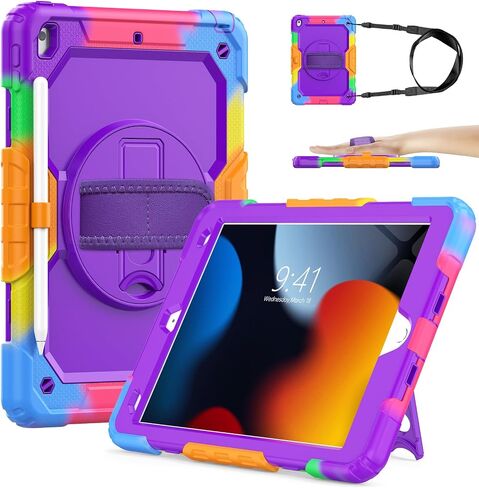 SIBEITU Case for iPad 10th Generation 10.9 Inch 2022 with Screen Protector Pencil Holder, Heavy Duty Protective Case, Rugged Shockproof Cover w/Stand Hand Grip Shoulder Strap for iPad 10th Gen, Black in Saudi Arabia