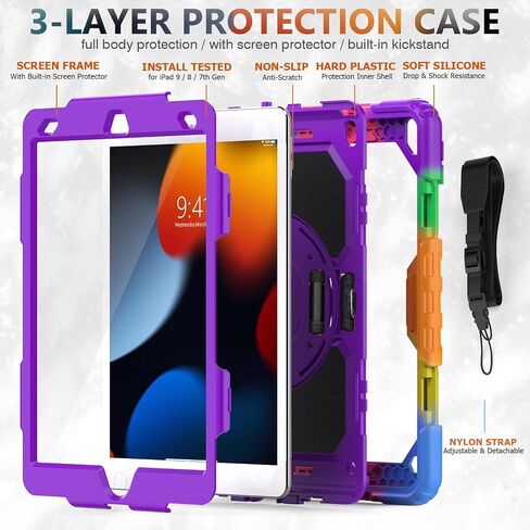 SIBEITU Case for iPad 10th Generation 10.9 Inch 2022 with Screen Protector Pencil Holder, Heavy Duty Protective Case, Rugged Shockproof Cover w/Stand Hand Grip Shoulder Strap for iPad 10th Gen, Black in Saudi Arabia