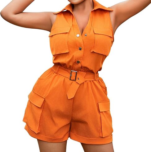 Rompers for Women One Piece Spaghetti Strap Zipper Up Jumpsuit Rompers with Pockets in Saudi Arabia