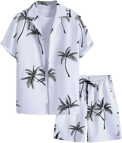 GORGLITTER Men's Hawaiian Beach Outfits 2 Piece Tropical Button Down Shirts and Shorts Summer Set in Saudi Arabia
