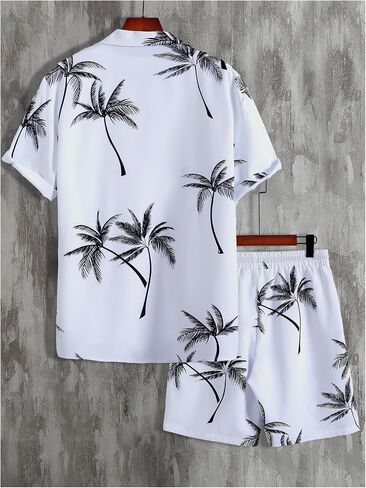 GORGLITTER Men's Hawaiian Beach Outfits 2 Piece Tropical Button Down Shirts and Shorts Summer Set in Saudi Arabia
