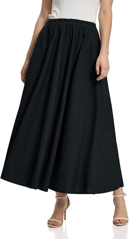 Soojun Women's Solid Cotton Linen Retro Vintage A-line Long Flowy Skirts in Saudi Arabia
