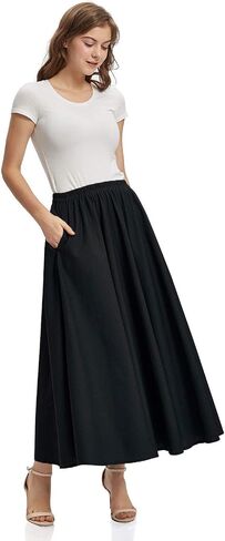 Soojun Women's Solid Cotton Linen Retro Vintage A-line Long Flowy Skirts in Saudi Arabia