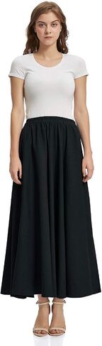 Soojun Women's Solid Cotton Linen Retro Vintage A-line Long Flowy Skirts in Saudi Arabia