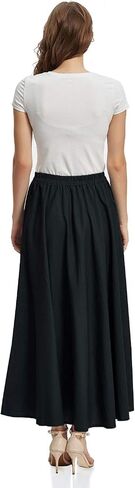Soojun Women's Solid Cotton Linen Retro Vintage A-line Long Flowy Skirts in Saudi Arabia