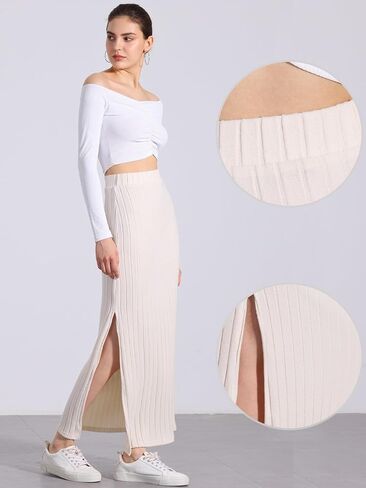 Allegra K High Waisted Long Skirt for Women's Slit Bodycon Knit Pencil Skirt in Kuwait