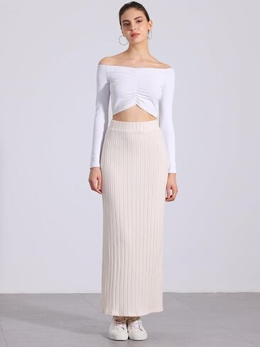 Allegra K High Waisted Long Skirt for Women's Slit Bodycon Knit Pencil Skirt in Kuwait