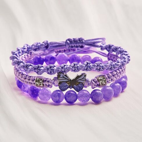 Caiyao 3Pcs Bohemia Colorful Butterfly Charm Bracelets Set Handmade Stackable Butterfly Amimals Braided 8mm Beaded Stretch Bracelets Multilayer Beach Anklets for Women Summer Beach Jewelry Gifts in Saudi Arabia