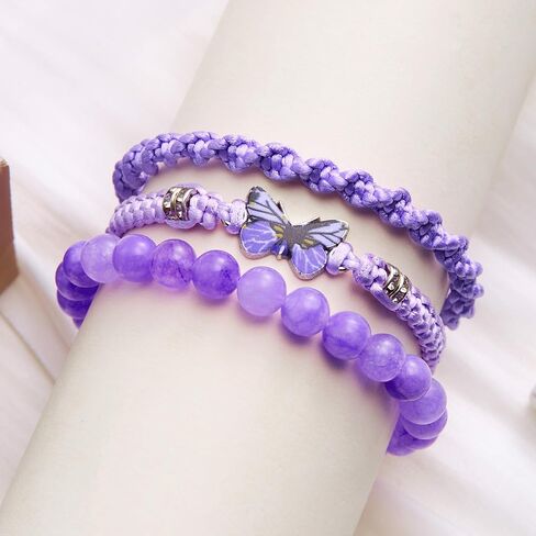 Caiyao 3Pcs Bohemia Colorful Butterfly Charm Bracelets Set Handmade Stackable Butterfly Amimals Braided 8mm Beaded Stretch Bracelets Multilayer Beach Anklets for Women Summer Beach Jewelry Gifts in Saudi Arabia