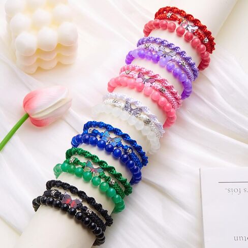 Caiyao 3Pcs Bohemia Colorful Butterfly Charm Bracelets Set Handmade Stackable Butterfly Amimals Braided 8mm Beaded Stretch Bracelets Multilayer Beach Anklets for Women Summer Beach Jewelry Gifts in Saudi Arabia