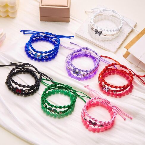 Caiyao 3Pcs Bohemia Colorful Butterfly Charm Bracelets Set Handmade Stackable Butterfly Amimals Braided 8mm Beaded Stretch Bracelets Multilayer Beach Anklets for Women Summer Beach Jewelry Gifts in Saudi Arabia
