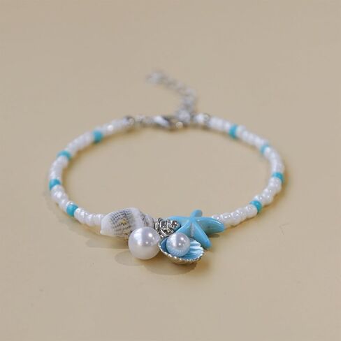 Ankle Bracelet for Women Beach Puka Shell Anklet Waterproof Starfish Seashell Pearl Anklets Stretch Beaded Ankle Bracelets Boho Beach Anklet Jewelry for Summer Beach Party in Saudi Arabia