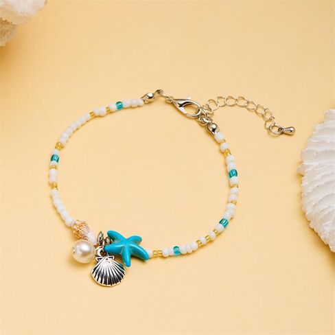 Ankle Bracelet for Women Beach Puka Shell Anklet Waterproof Starfish Seashell Pearl Anklets Stretch Beaded Ankle Bracelets Boho Beach Anklet Jewelry for Summer Beach Party in Saudi Arabia