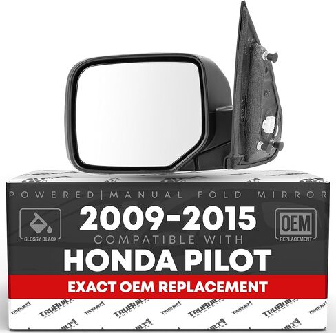 Driver Side Mirror Replacement - Compatible with 2009-2015 Honda Pilot - Powered Adjustment, Heated, Manual Fold, Flat Glass - Smooth Black, 16H5P - OEM 76258SZAA11ZF, HO1320248 in Kuwait