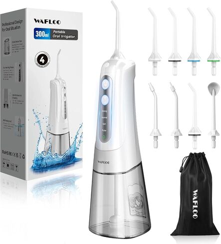 Cordless Water Dental Flosser for Teeth, with 8 Jet Tips, 300ML Tank Oral Irrigator Portable with 4 Modes IPX7 Waterproof Rechargeable Water Floss for Home Travel, Adults Teeth Cleaning (Black) in Saudi Arabia