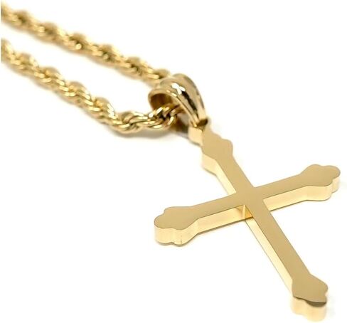 14K Gold Cross Necklace Pendant Charm with 3MM Rope Chain Gift for Men Women Baptism Religious Fashion Jewelry in Saudi Arabia