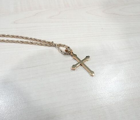 14K Gold Cross Necklace Pendant Charm with 3MM Rope Chain Gift for Men Women Baptism Religious Fashion Jewelry in Saudi Arabia
